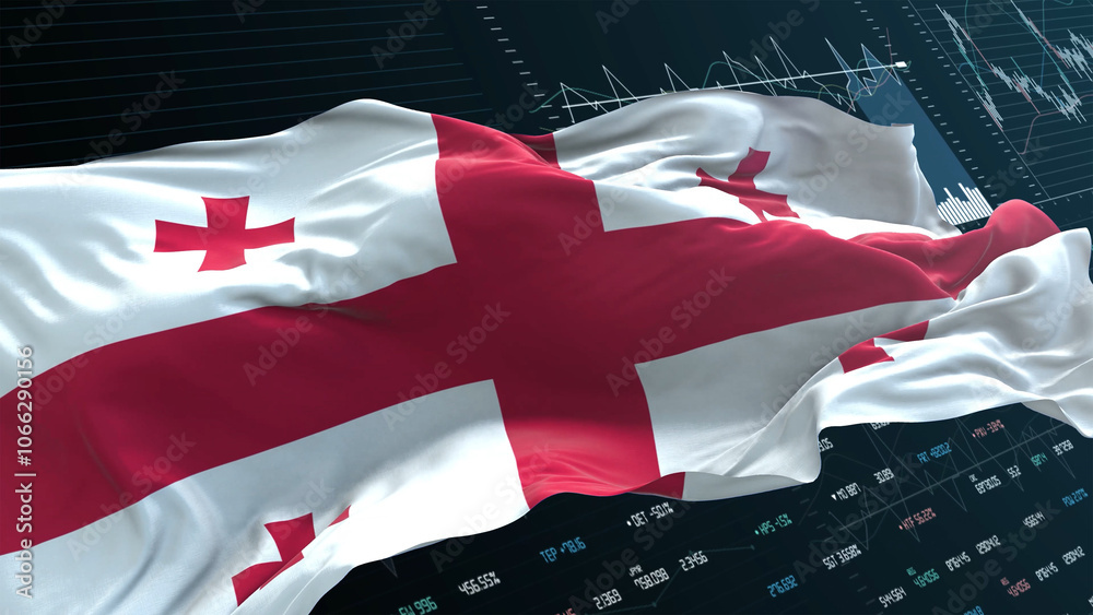 Fototapeta premium Georgia flag - Waving flag on report analytics data statement