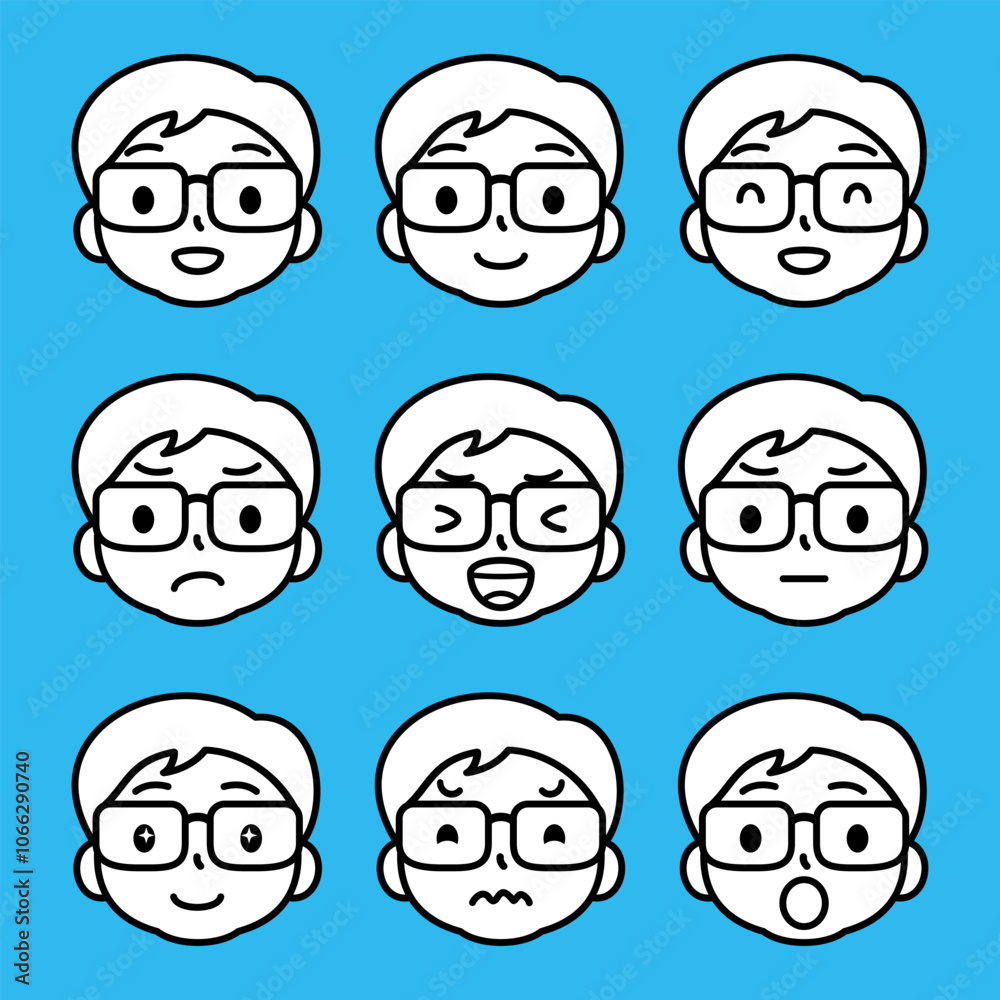 Woman character face avatar man expression cartoon vector set Woman character face avatar man expression cartoon vector set