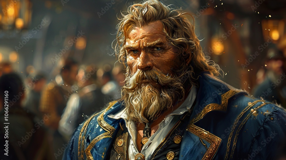 Portrait of a Serious Man with Long Beard and Golden Trim Jacket