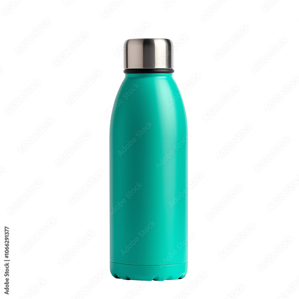 Stylish turquoise stainless steel water bottle on a white background, perfect for on-the-go hydration. transparent background Stylish turquoise stainless steel water bottle on a white background, perfect for on-the-go hydration. transparent background