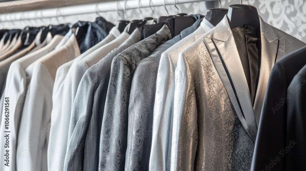 Men formal attire collection with a focus on vintage silver suit styles on white. Men formal attire collection with a focus on vintage silver suit styles on white.