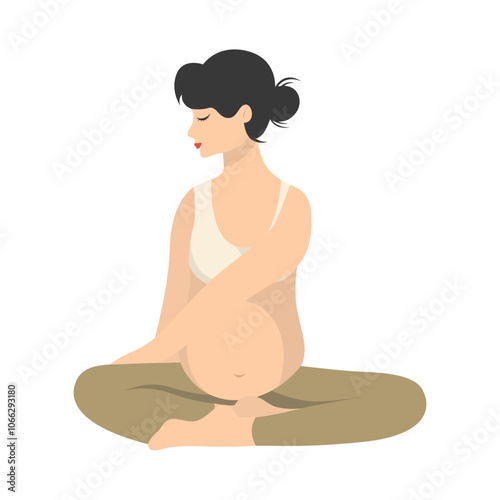 Pregnant Woman Doing Yoga Illustration. Healthy Activities. Isolated Vector Character.
