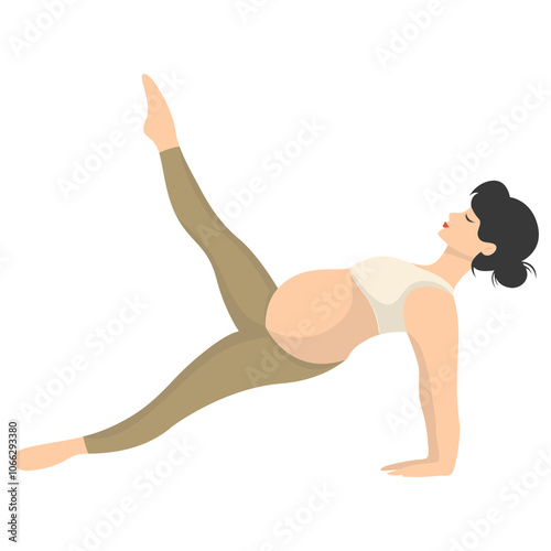 Pregnant Woman Doing Yoga Illustration. Healthy Activities. Isolated Vector Character.