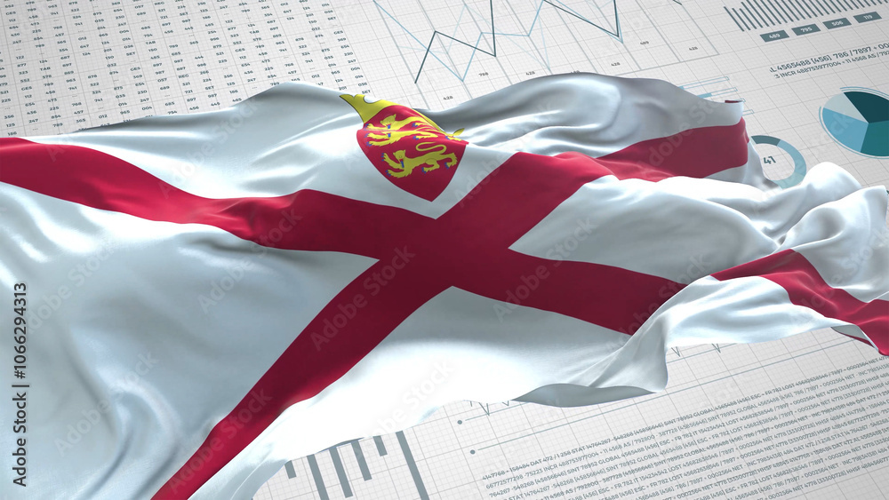 Fototapeta premium Jersey flag - Waving flag on report analytics data statement