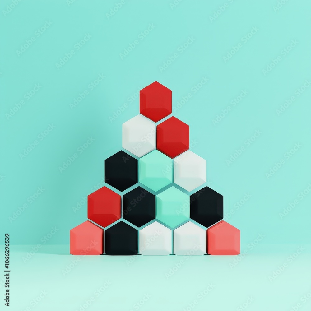 Pyramid of hexagons, isolated to represent leadership stability and structure Pyramid of hexagons, isolated to represent leadership stability and structure