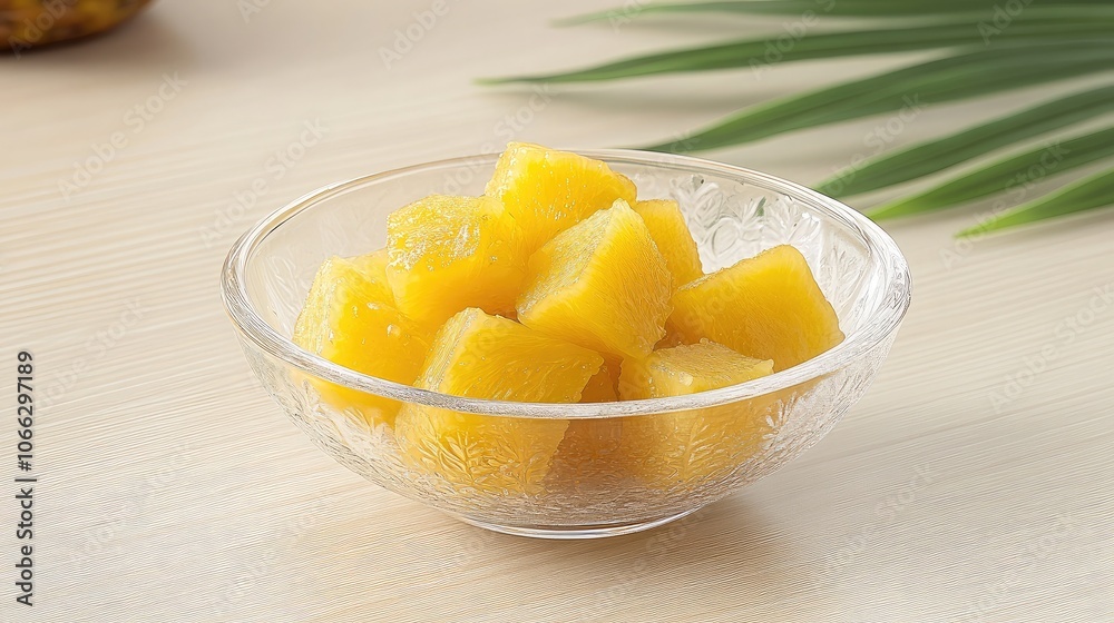 Fresh Cubes of Juicy Tropical Fruit in Glass Bowl Fresh Cubes of Juicy Tropical Fruit in Glass Bowl