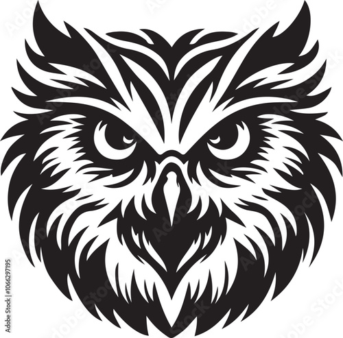 Majestic Owl heads black and white vector silhouette illustration 13 photo