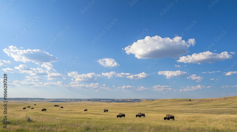 Bison Grazing Under a Blue Sky Bison Grazing Under a Blue Sky