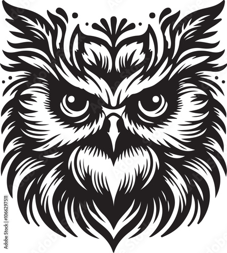 Majestic Owl heads black and white vector silhouette illustration 16