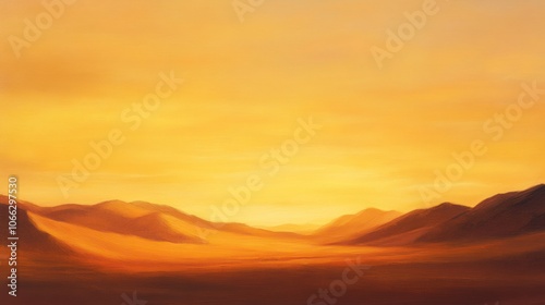 Soft orange sky over desert at sunset, the light reflecting off sand dunes in peaceful tones.