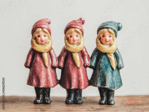 Three Adorable Dolls Dressed for Winter.