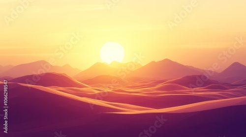 Sunset in arid landscape, casting soft shadows over the desert with fading golden light.