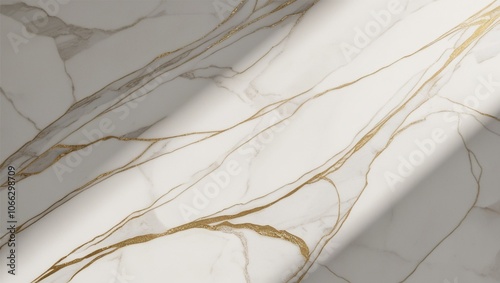 AI GENERATED Minimalist marble texture background with white and gold veins, soft shadows, and high-resolution details for luxury branding or product presentation