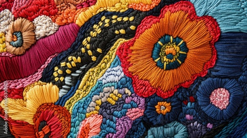 Colorful Floral Embroidery with Multicolored Threads