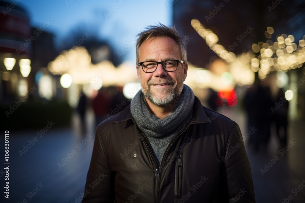 Portrait of a middle-aged man in the city at night Portrait of a middle-aged man in the city at night