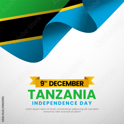 Tanzania independence day greeting card, Square banner Background with realistic national flag