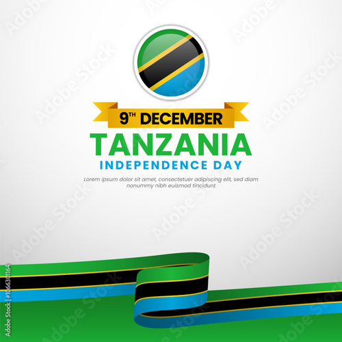 Tanzania Independence Day Square Banner Background Design Illustration with waving ribbon flag