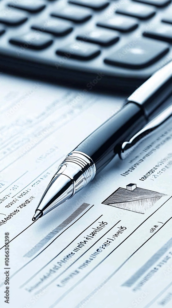 Close-up of mortgage repayment plan documents, a pen, and a model house, symbolizing the calculation of property loan amortization. The background provides space for text or branding. Close-up of mortgage repayment plan documents, a pen, and a model house, symbolizing the calculation of property loan amortization. The background provides space for text or branding.