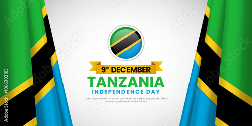 Tanzania Independence Day Banner Background with waving ribbon flag. Suitable for greeting card, poster