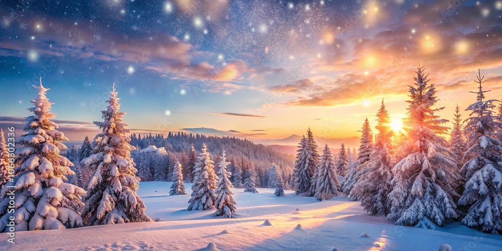 A Frosty, Golden Sunrise Illuminates a Pristine Winter Forest, Its Snow-Capped Trees Casting Long Shadows Across a Blanket of White A Frosty, Golden Sunrise Illuminates a Pristine Winter Forest, Its Snow-Capped Trees Casting Long Shadows Across a Blanket of White