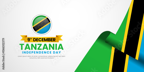 Tanzania Independence Day Banner Background with waving ribbon flag. Suitable for greeting card, poster