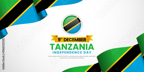 Tanzania Independence Day Banner Background with waving ribbon flag. Suitable for greeting card, poster