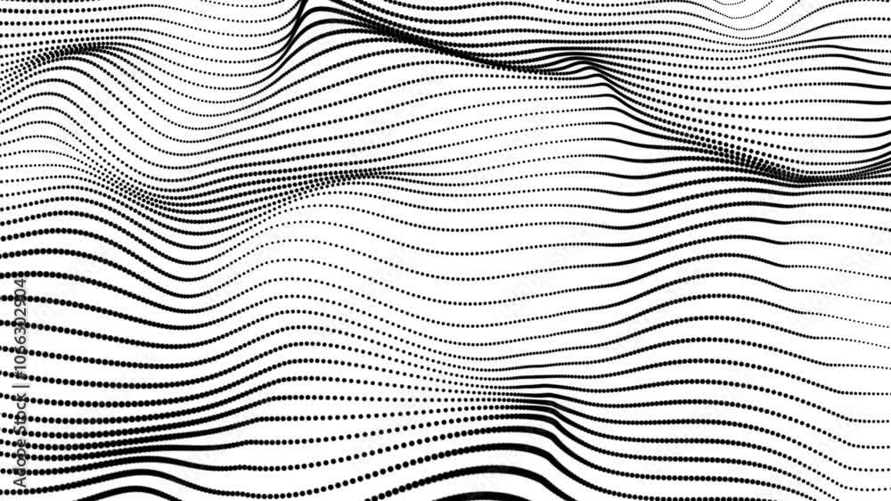 Abstract black dot line with a dynamic wave on white background. Abstract digital wave dots lines particles , animation cyber, or technology background