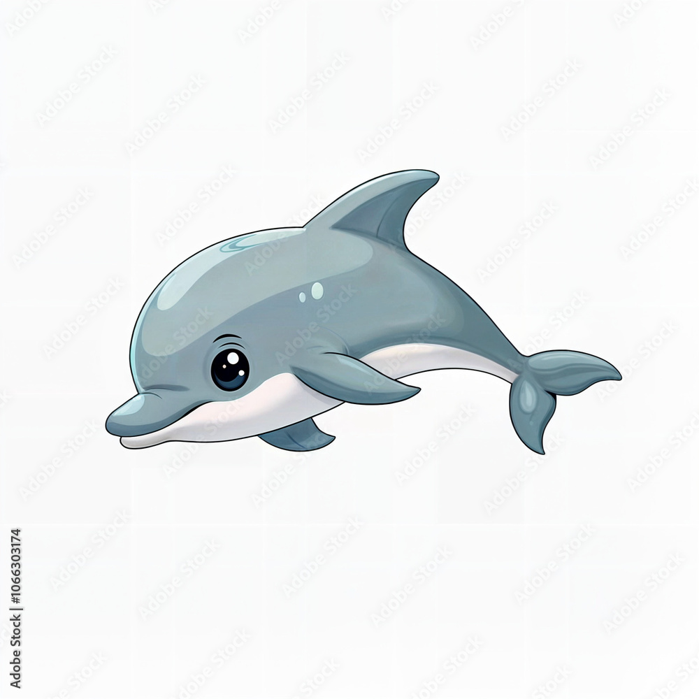 Fototapeta premium Clip art illustration dolphin. Cartoon dolphin on light background. Smooth PNG version. 