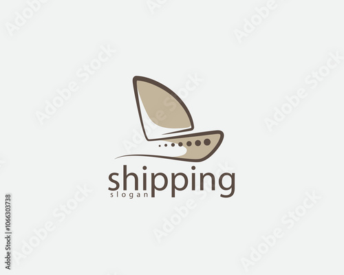 creative ship with line concept logo design photo