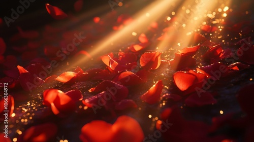 Sunlit Path of Fallen Rose Petals photo