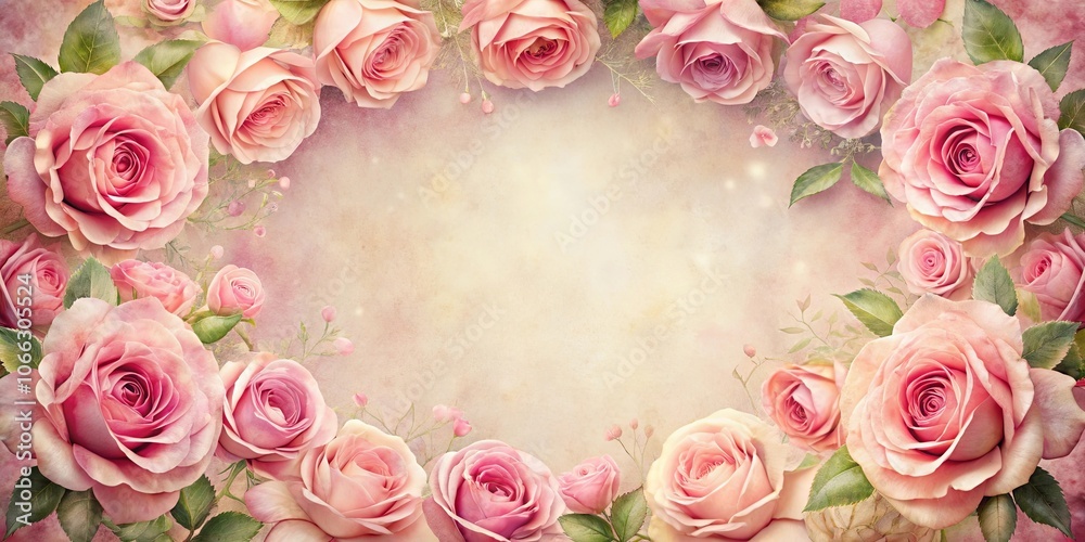 A Delicate Border of Pale Pink Roses, Embracing a Softly Textured Background with a Hint of Light A Delicate Border of Pale Pink Roses, Embracing a Softly Textured Background with a Hint of Light