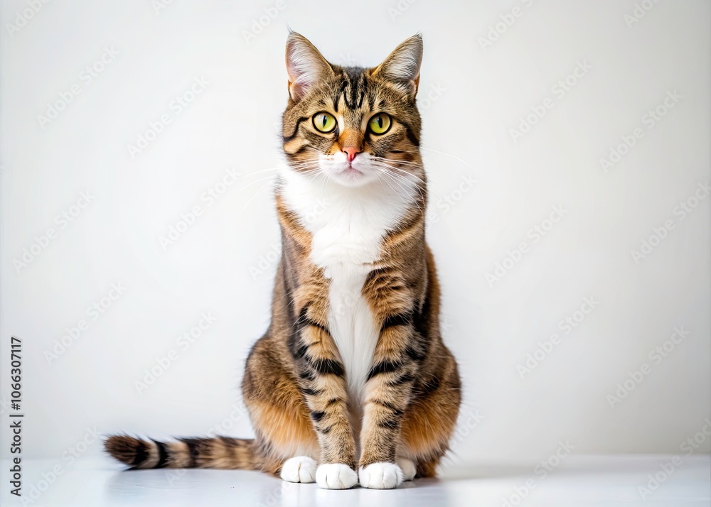 Obraz premium Serene Cat on White Background: Captivating Documentary Style Photography of a Feline Friend in a Minimalist Setting for Animal Lovers and Pet Enthusiasts
