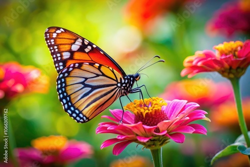 Vibrant Butterfly on Blooming Flower in Nature's Splendor - Colorful Insect Photography, Floral Beauty, Macro Shot, Wildlife, Spring, Summer, Garden Scene