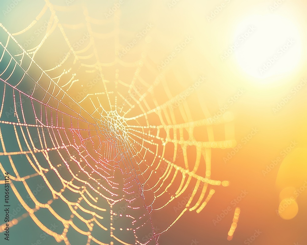 Intricate spider web with dew, sunlit and detailed textures, nature s symmetry Intricate spider web with dew, sunlit and detailed textures, nature s symmetry