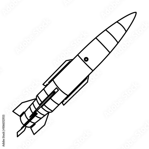 Missile line icon with a warhead. Ballistic missile, Combat rocket weapons. Nuclear atomic warhead symbols. Army or military missile designs. Air missile attack for web, game. Vector illustration