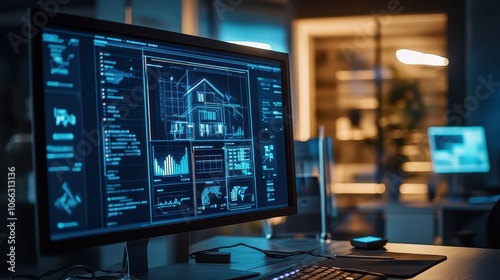 Modern Computer Screen with Decentralized Data Display