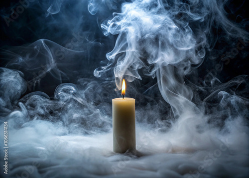 Mystical Candle with Rising Smoke in Dark Atmosphere – Perfect for Spiritual and Meditation Themes