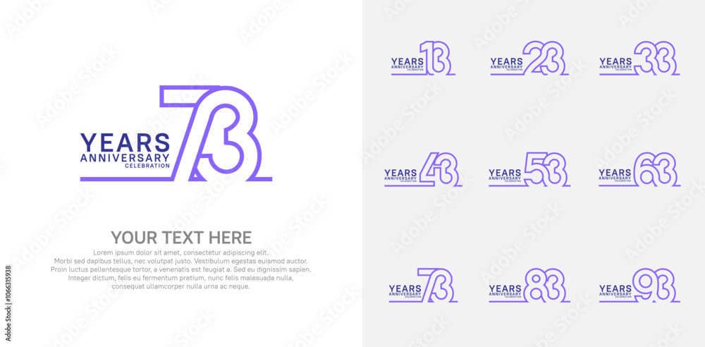 Naklejka premium Anniversary logo set vector design, purple color for celebration event