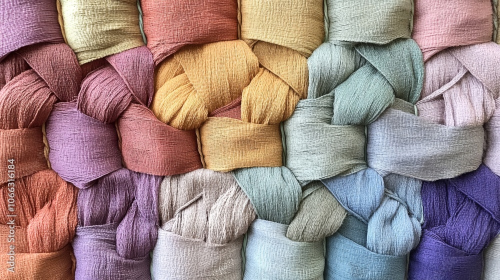 Intertwined Multicolored Textile Threads in a Geometric Pattern Intertwined Multicolored Textile Threads in a Geometric Pattern