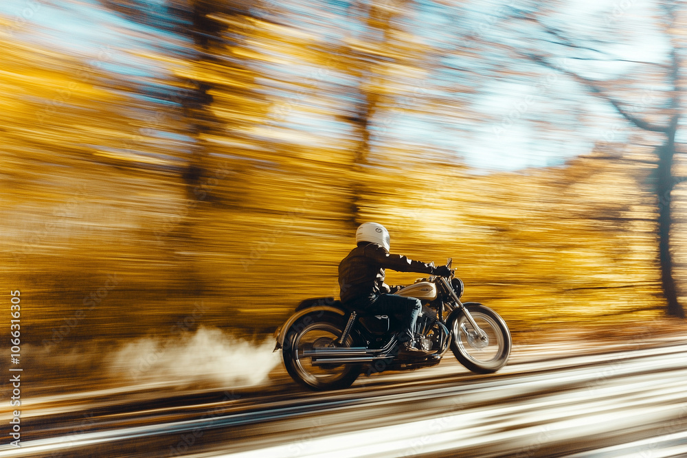 Obraz premium high-speed motor on forest driving on the road 8k high resolution