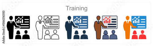 A set of 5 Training icons as Coaching, Practice, Skill