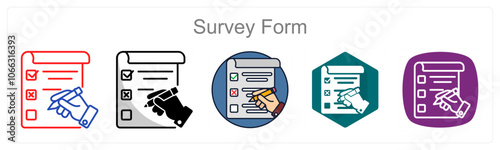 A set of 5 Survey Form icons as Questionnaire, Feedback, Poll