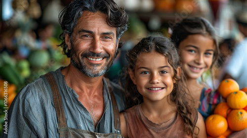 A family of three enjoys quality time together while exploring their local market