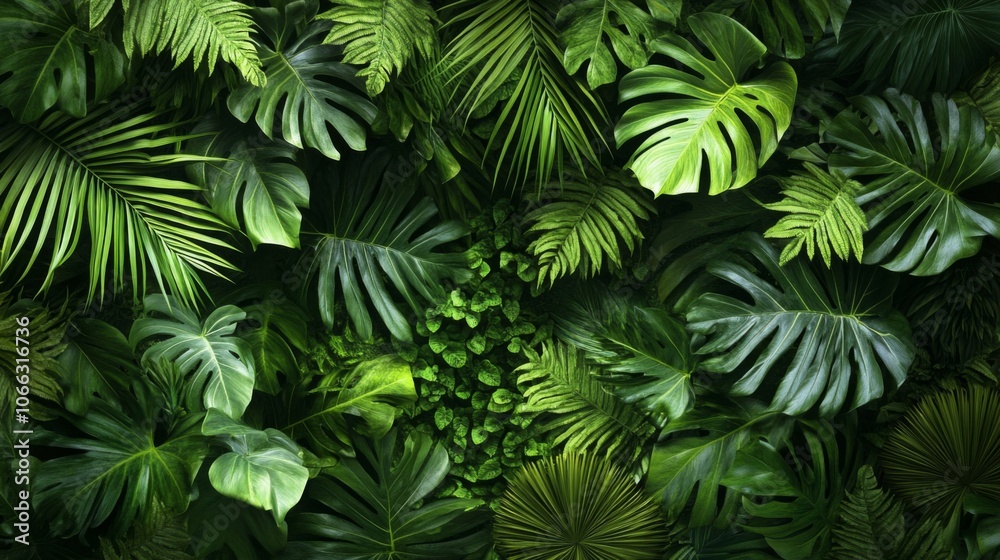 Lush Green Tropical Foliage Wall