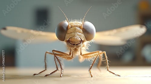 Detailed shot of a dragonfly s compound eyes, reflecting natural light photo