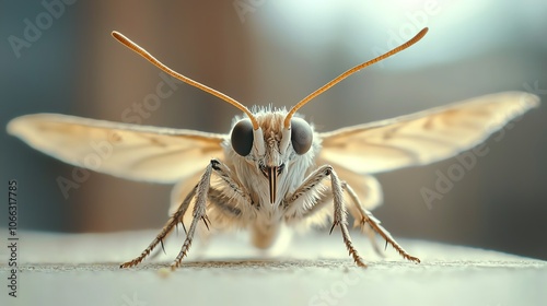 Macro shot of a moth s antennae, fine details against a soft, blurred background photo