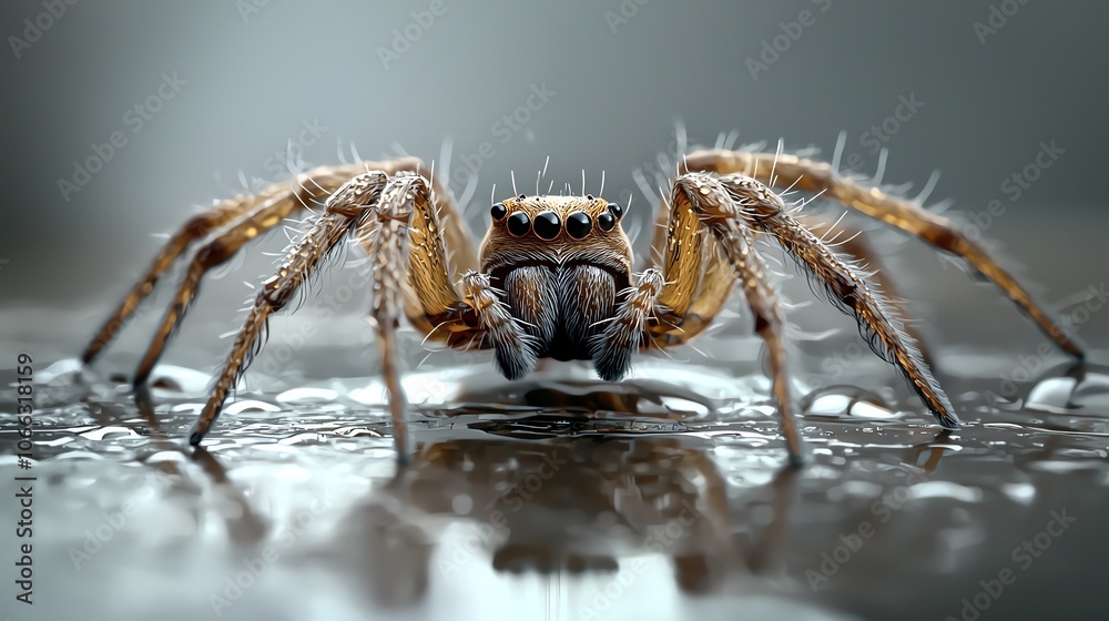 Spider with dewdrenched web, highcontrast reflections and fine detail Spider with dewdrenched web, highcontrast reflections and fine detail