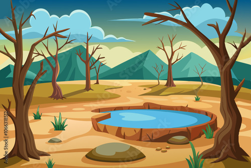 Beautiful landscape savannah, vector illustration