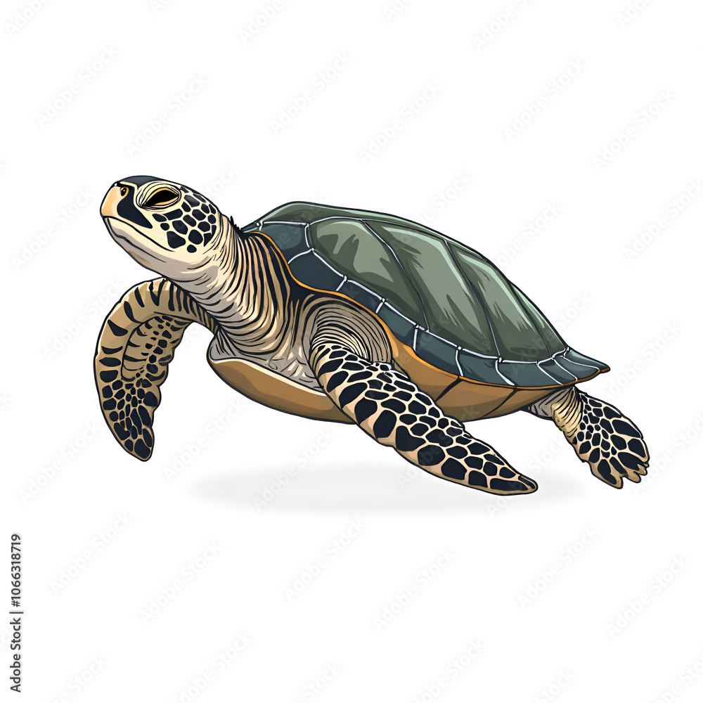 Obraz premium Embrace the serene journey of a turtle gliding gracefully through the ocean depths, digital illustration of animal portrait concept.