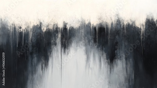 Abstract black and white paint dripping down a wall